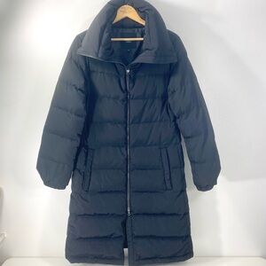 Talbots Long Classic Black Down Feather Filled Zip Puffer Jacket Winter Coat S
